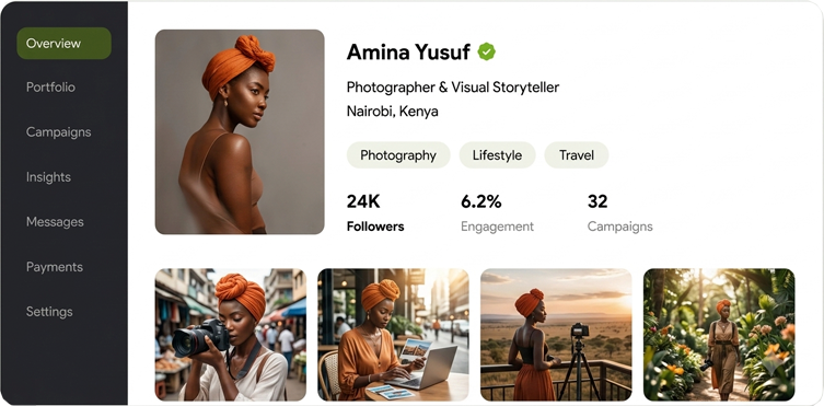 A Zaumu creator profile as brands see it